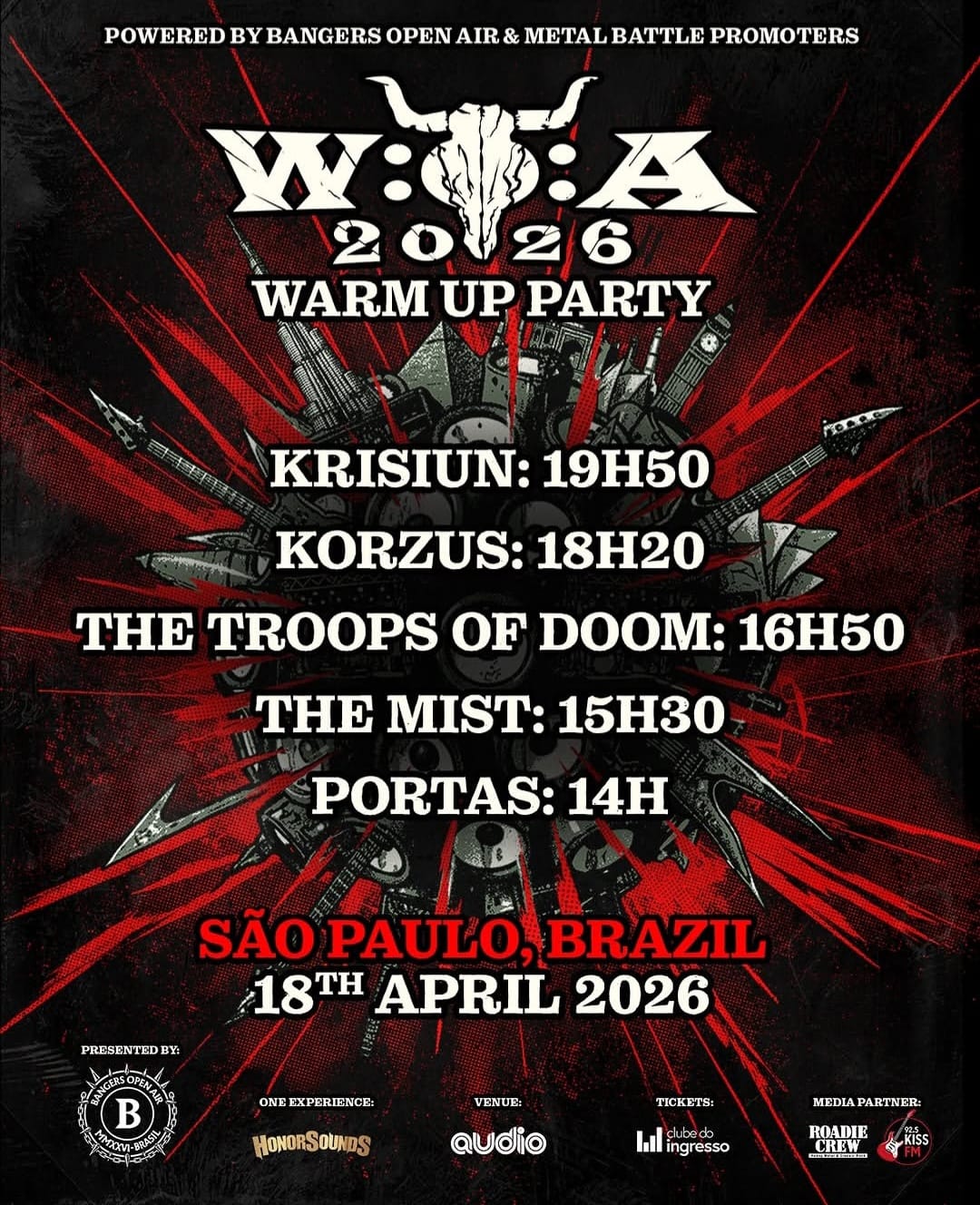 Wac.33　2026/02/25 22時まで Party On Wacken 2026 acontece amanhã em SP com Krisiun, Korzus